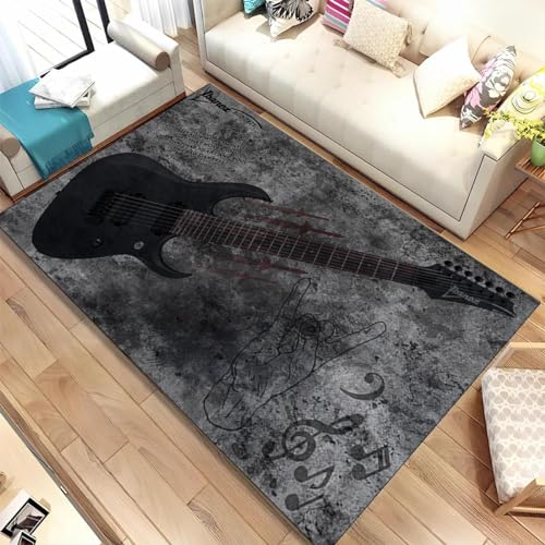 YOUOUSI Rockmusik-Gitarren-Bereichsteppich, Wohnzimmer-Schlafzimmer-Sofa-Universal-Fußmatte, dekorativer Teppich, Kinderspielmatte von YOUOUSI