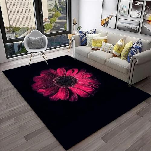 YOUOUSI Roter Chrysanthemen-Blumenteppich, geeignet für Zuhause, Wohnzimmer, Schlafzimmer, Sofa, Türmatte, Dekoration, Kinderbereich, Teppich, rutschfeste Matte von YOUOUSI