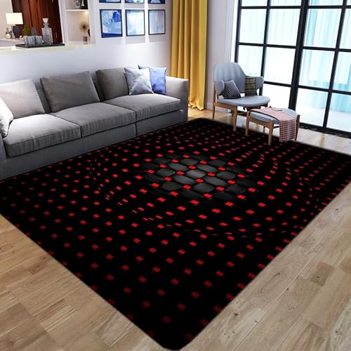 YOUOUSI Roter geometrischer Mosaikteppich, Wohnzimmer-Schlafzimmer-Sofa-Fußmatte, dekorativer Teppich, rutschfeste Kinderspiel-Bodenmatte von YOUOUSI