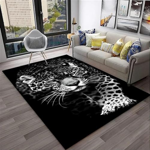 YOUOUSI Schwarzer und Grauer Tier-Leoparden-Teppich, Eingangstürmatte, Wohnzimmer-Teppich, Kinderzimmer-Fußmatte, Spielzimmer-Teppich, Zimmer-Dekorationsmatte von YOUOUSI