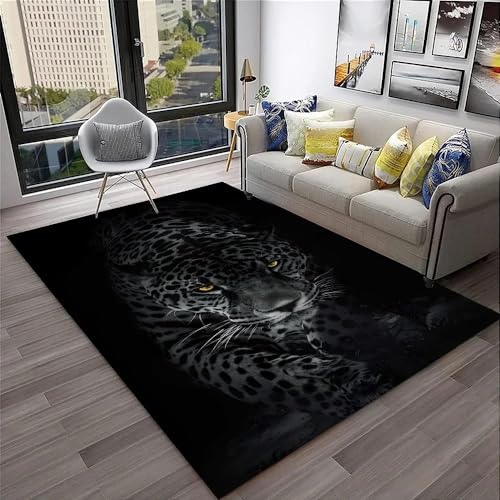 YOUOUSI Schwarzer und Grauer Tierleopard, moderner Teppich, Raumdekoration, Heimmatte, maschinenwaschbarer, großflächiger Teppich, geeignet für Schlafzimmer von YOUOUSI