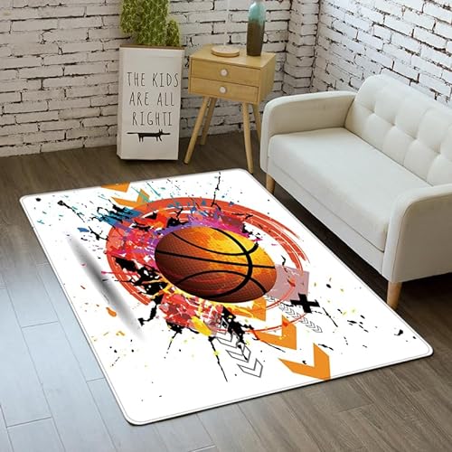 YOUOUSI Teppich mit Basketball-Kunstdruck, geeignet für Schlafzimmer, Wohnzimmer, Teppich, Kinderzimmer, Krabbeln, rutschfeste Bodenmatte von YOUOUSI