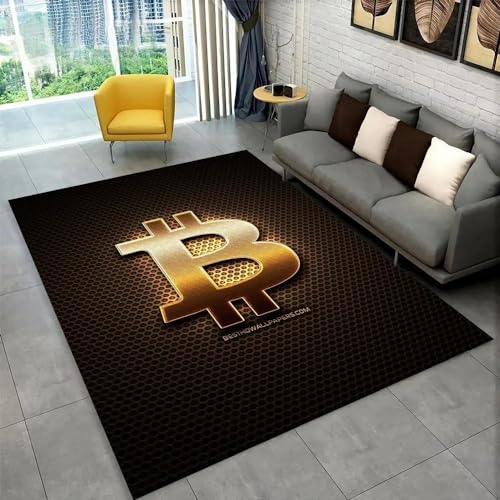 YOUOUSI Teppich mit Bitcoin-Muster, geeignet für Zuhause, Wohnzimmer, Schlafzimmer, Sofa, Türmatte, Dekoration, Kinderbereich, Teppich, rutschfeste Matte von YOUOUSI