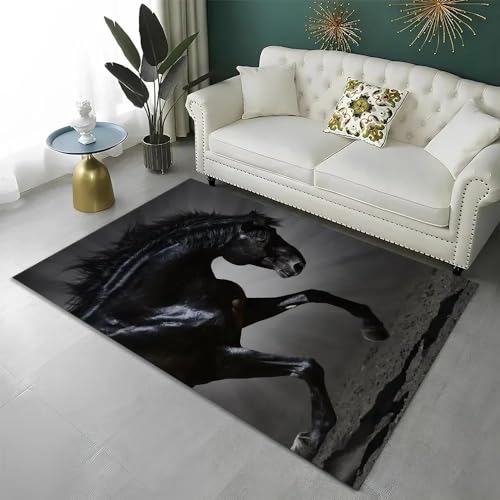 YOUOUSI Tier schwarzes Pferd großer Teppich Wohnzimmer Schlafzimmer Dekoration Nachttisch Kinderzimmer Dekoration Küche Badezimmer Anti-Rutsch-Matte von YOUOUSI