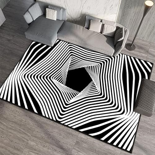 YOUOUSI Visuelle schwarz-weiße geometrische Falle, großflächiger Teppich, geeignet für Zuhause, Wohnzimmer, Jungen und Mädchen, Schlafzimmer, Sofa, Fußmatte, Dekoration, Geschenk von YOUOUSI