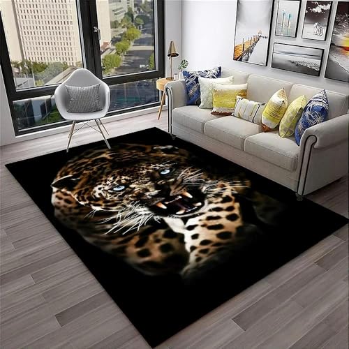 YOUOUSI Wilder Tier-Leoparden-Teppich, Wohnzimmer, Heimdekoration, Couchtisch-Matte, großer Teppich, rutschfeste Schlafzimmer-Spielmatte von YOUOUSI