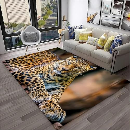 YOUOUSI Wildlife Leopard Bereich Teppich geeignet für Schlafzimmer Wohnzimmer Teppich Kinderzimmer Kinder Krabbeln rutschfeste Bodenmatte von YOUOUSI