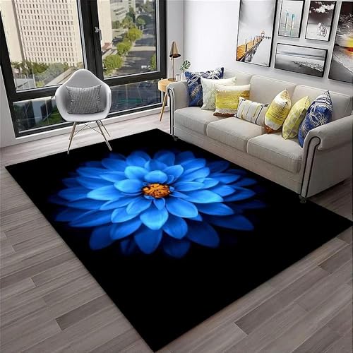 YOUOUSI Wunderschöner, großflächiger Teppich mit blauen Blumen, geeignet für Zuhause, Wohnzimmer, Jungen, Mädchen, Schlafzimmer, Sofa, Fußmatte, Dekoration, Geschenke von YOUOUSI