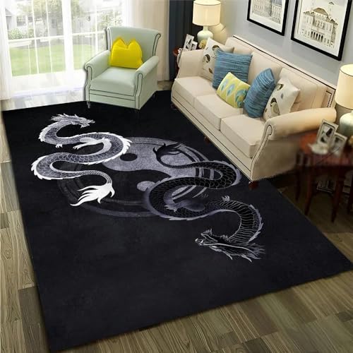 YOUOUSI Yin Yang Dragon Totem Bereich Teppich geeignet für Schlafzimmer Wohnzimmer Teppich Kinderzimmer Kinder Krabbeln rutschfeste Bodenmatte von YOUOUSI