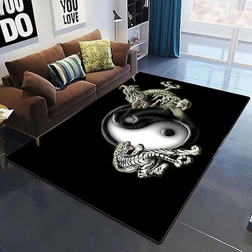 YOUOUSI Yin Yang Tier Drache Tiger Teppich Wohnzimmer Schlafzimmer Bereich Teppich weiches Kissen Kinderspiel Krabbelbodenmatte Heimdekoration von YOUOUSI