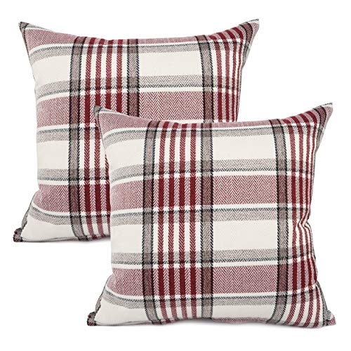 YOUR SMILE Set von 2 Retro Bauernhaus Weihnachten Outdoor/Indoor Büffel Tartan Karo Streifen Plaid Baumwolle Leinen Dekorativer Überwurf Kissenbezug Kissenbezug für Sofa Stuhl rot 50,8 x 50,8 cm von YOUR SMILE