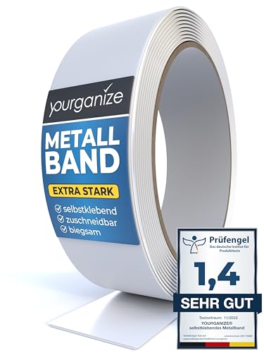 YOURGANIZE® Metallband selbstklebend | Ideal für Magnete & Tonies®-Figuren | Magnetleiste selbstklebend & zuschneidbar | Magnetband für Magnete | Ferroband | Weiß (12m) von YOURGANIZE