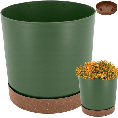 OURSGARTEN® Blumentöpfe - Deko Pflanztopf für Blumen & Kräuter Übertopf mit Einlage, Topf, Gartenschale, Blumenkübel (Ø 11cm Grün-Naturo) von YOURSGARTEN