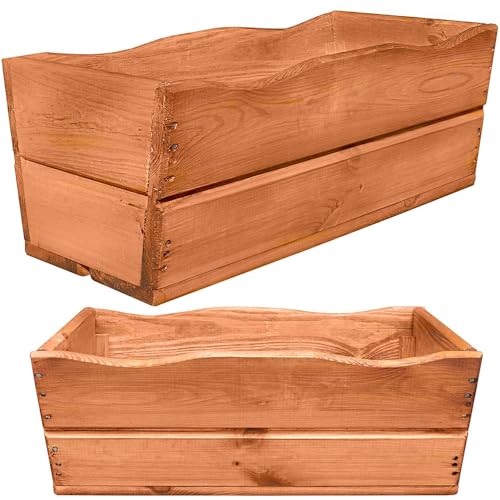 YOURSGARTEN® Blumenkasten |Pflanzkasten aus Kiefernholz| Ideal für Garten und Terrasse | fertig montiert| Farbe: Teak - Groß 44cm von YOURSGARTEN