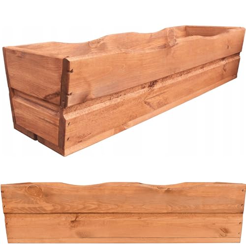 YOURSGARTEN® Blumenkasten Holz |Pflanzkasten aus Holz| Balkonkasten aus Holz | Pflanzkübel Balkon| fertig montiert| Farbe: Teak - Groß 64cm von YOURSGARTEN