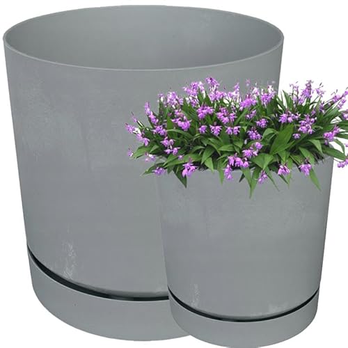 YOURSGARTEN® Blumentöpfe - Deko Pflanztopf für Blumen & Kräuter Übertopf mit Einlage, Topf, Gartenschale, Blumenkübel (Ø 18cm Beton Effect) von YOURSGARTEN