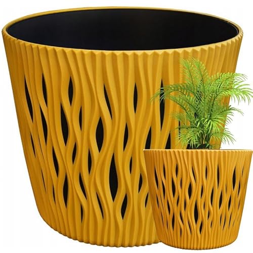 YOURSGARTEN® Blumentöpfe - Deko Pflanztopf für Blumen & Kräuter Übertopf mit Einlage, Topf, Gartenschale, Blumenkübel (Ø 22cm Gold) von YOURSGARTEN