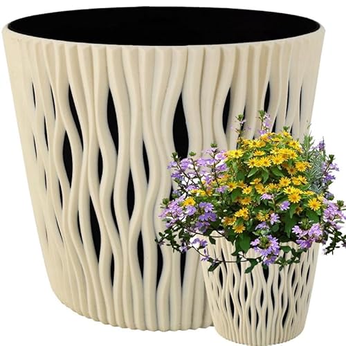 YOURSGARTEN® Blumentöpfe - Deko Pflanztopf für Blumen & Kräuter Übertopf mit Einlage, Topf, Gartenschale, Blumenkübel (Ø 26cm Creme) von YOURSGARTEN