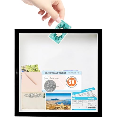 Reiseabenteuer Archivbox für Erinnerungen, 11,42 Zoll Reise Konzert Ticket Schattenbox mit Schlitz, Andenkenbox Reise Bilderrahmen Memory Vitrine für Schreibtisch Wand Deco, Schwarz von YOUSBEZY