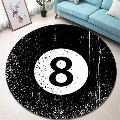 YOUSHIHUI 3D-Billard-Schwarzer 8-Ball-Bereichsteppich, Wohnzimmerteppich, Kinderzimmersofa, Küchenbodenmattendekoration, Kinder-Anti-Rutsch-Bodenmatte von YOUSHIHUI
