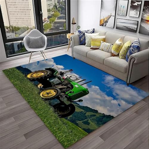 YOUSHIHUI Green Tractor Baiyun Mountain View Rasen-Bodenmatte, Wohnzimmer, Yoga-Matte, Schlafzimmer-Teppich, rutschfest, weich, großer Teppich, Kinderzimmer von YOUSHIHUI