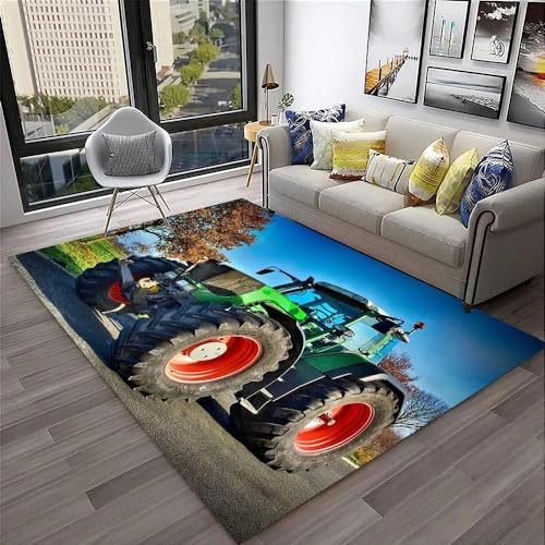 YOUSHIHUI Grüner Traktor Straße Auto Muster Teppich Wohnzimmer Matratze Boden Spiel Balkon Esszimmer Matte Teppich Schlafzimmer Küche von YOUSHIHUI