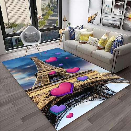 YOUSHIHUI Rosa blau Liebe Frankreich Paris Eiffelturm Teppich Wohnzimmer große Fläche Teppich Computer Stuhl Freizeit Teppich Heimtextilien Bereich Teppich von YOUSHIHUI