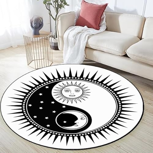YOUSHIHUI Schwarz-weißer Yin-Yang-Sonne-Stern-Mond 3D-Gedruckter Teppich für Wohnzimmer und Schlafzimmer, dekorativer Teppich, rutschfeste Bodenmatte für Küche und Bad, Fußmatten-Teppich von YOUSHIHUI