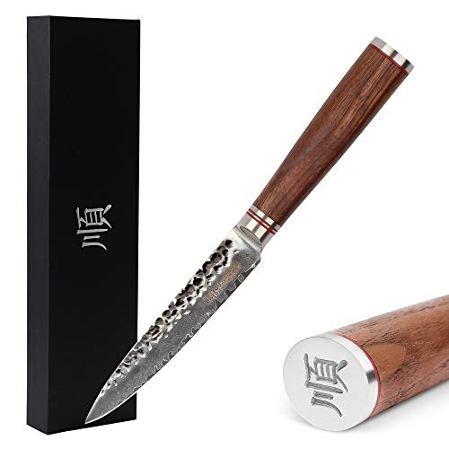 YOUSUNLONG Allzweckmesser 127 mm - Japanische Seiko-Messer Damaszenerstahl - Rasiermesserscharfe Klinge - Griff aus natürlichem Walnussholz von YOUSUNLONG