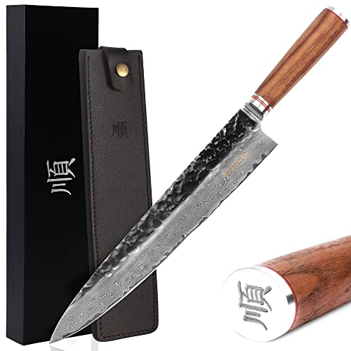 YOUSUNLONG Damaskus Kochmesser 30.5cm - Japanische VG10 Super Steel Sharp Klinge - Ergonomischer Holzgriff aus Walnuss von YOUSUNLONG