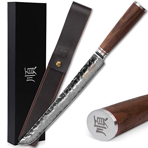 YOUSUNLONG Max Sakimaru Messer 11 Zoll Sashimi Sushi Yanagiba Messer - Japanischer Damaskus gehämmerter Edelstahl mit hohem Kohlenstoffgehalt - Walnussgriff mit Leder inklusive Geschenkbox von YOUSUNLONG