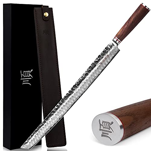YOUSUNLONG Sakimaru Messer 430mm - Ultimate Yanagiba Messer Sujihiki Messer - Geeignet zum Schneiden von großen Maguro Thunfisch Lachs -Natürliche Walnuss Griff mit Lederscheide Geschenkbox von YOUSUNLONG