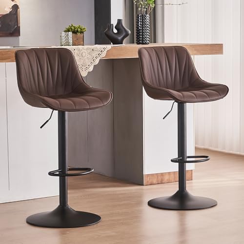 YOUTASTE Barhocker 2er Set Barstuhl Höhenverstellbar, Drehbar mit PU-Leder, Tresenhocker mit Rückenlehne und Fußstütze Sitzhöhe 57cm - 82cm für Küche, Theke, Bar, Braun von YOUTASTE