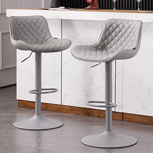 YOUTASTE Barhocker 2er Set, Höhenverstellbar Barstuhl mit Lehne, 360° Drehstuhl mit Kunstleder und Weiches Sitzkissen, Küchenstühle, Grau (Diamant) von YOUTASTE