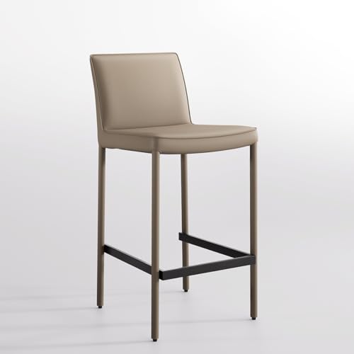 YOUTASTE Barhocker Einzeln, Voll-Leder Barstühle, Küchenstühle mit Rückenlehne, Tresenhocker Bistrohocker mit Fußstütze, Metallrahmen, für Küche, Wohnzimmer, Bar, Retro, Khaki von YOUTASTE