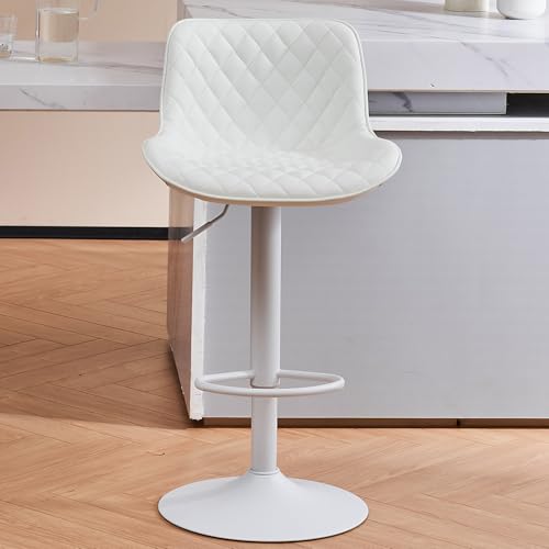 YOUTASTE Barhocker Einzeln Höhenverstellbar Drehbar Hocker mit Lehne Barstuhl Modern Tresenstuhl PU-Leder Bar Stühle Metall Gasdruckfeder Bar Stool für Kücheninseln Counter Island (Weiß) von YOUTASTE