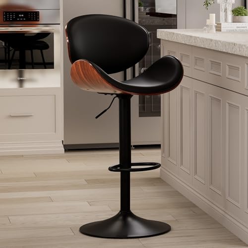 YOUTASTE Barhocker aus Gebogenem Holz 1er Set, 360°Drehbarer mit Rückenlehne und Fußstütze, PU-Leder, Barstuhl Tresenhocker Bistrohocker Küchenstühle, Moderner Barstuhl für bar, Küche, Schwarz YOUTASTE Barhocker aus Gebogenem Holz 1er Set, 360°Drehbarer mit Rückenlehne und Fußstütze, PU-Leder, Barstuhl Tresenhocker Bistrohocker Küchenstühle, Moderner Barstuhl für bar, Küche, Schwarz von YOUTASTE