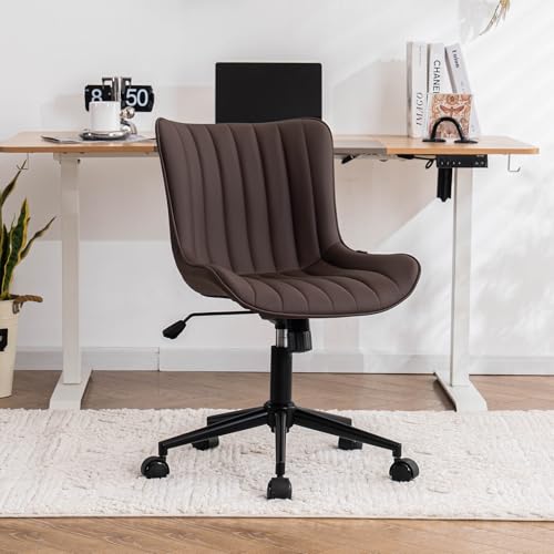 YOUTASTE Bürostuhl Ergonomisch, Schreibtischstuhl Höhenverstellbar, Bürostuhl mit PU-Leder & Rollen, Drehstuhl Wippfunktion, Computerstuhl 136 kg Belastbar, Braun von YOUTASTE