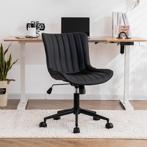 YOUTASTE Bürostuhl Ergonomisch, Schreibtischstuhl Höhenverstellbar, Bürostuhl mit PU-Leder & Rollen, Drehstuhl Wippfunktion, Computerstuhl 136 kg Belastbar, Schwarz von YOUTASTE