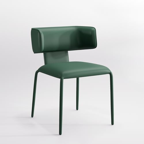 YOUTASTE Esszimmerstühle 1er Set, Voll-Leder Küchenstuhl, C-förmige lehne Wohnzimmerstuhl Polsterstuhl, Metallbeine Schminktisch Stuhl, für Esszimmer Wohnzimmer Küche, Dunkelgrün von YOUTASTE