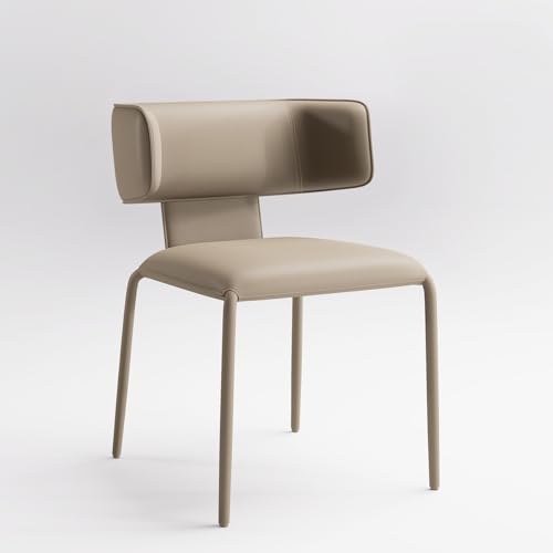 YOUTASTE Esszimmerstühle 1er Set, Voll-Leder Küchenstuhl, C-förmige lehne Wohnzimmerstuhl Polsterstuhl, Metallbeine Schminktisch Stuhl, für Esszimmer Wohnzimmer Küche, Khaki von YOUTASTE