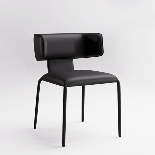 YOUTASTE Esszimmerstühle 1er Set, Voll-Leder Küchenstuhl, C-förmige lehne Wohnzimmerstuhl Polsterstuhl, Metallbeine Schminktisch Stuhl, für Esszimmer Wohnzimmer Küche, Schwarz von YOUTASTE