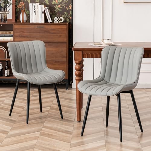 YOUTASTE Esszimmerstühle 2er Set, Esszimmerstühle Kunstleder Leder, küchenstühle mit Rückenlehne, Wohnzimmerstuhl Polsterstuhl bis 136kg belastbar, Stühle für Esszimmer, Küche, Grau von YOUTASTE