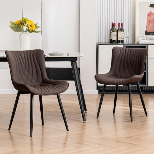 YOUTASTE Esszimmerstühle 2er Set, Esszimmerstühle Kunstleder, Küchenstühle mit Rückenlehne, Bequemer Polsterstuhl für Esszimmer, Küche, Wohnzimmer, Braun von YOUTASTE