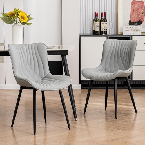 YOUTASTE Esszimmerstühle 2er Set, Esszimmerstühle Kunstleder, Küchenstühle mit Rückenlehne, Bequemer Polsterstuhl für Esszimmer, Küche, Wohnzimmer, Grau von YOUTASTE