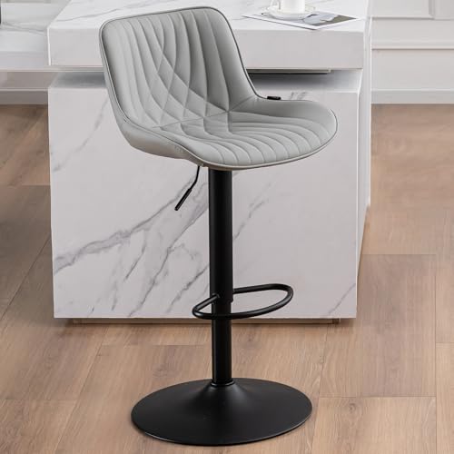 YOUTASTE Moderne Barhocker Einzeln, öhenverstellbar und Drehbar Bar Stool, Counter Höhe Hocker, mit Rückenlehne für Home Küche Insel Luxus gepolsterte Kunstleder Barstühle, Grau von YOUTASTE