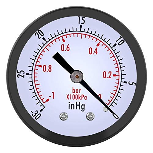 Vakuum Manometer, 0 ~ -30inHg 0 ~ -1bar 50 mm Mini Dial Luft Vakuum Manometer Manometer Druckmesswerkzeug Mini-Druckmessgeröt mit unterem Anschluss Luftdruckmesser für Luft-Wasser-öl-Gasmessung von YOUTHINK