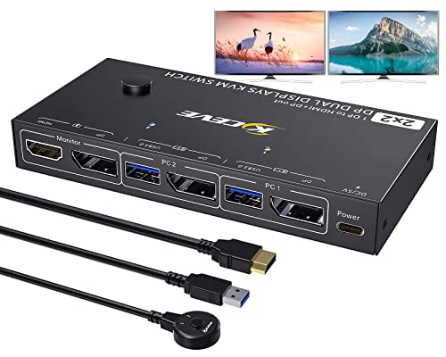 USB 3.0 DP KVM Switch 2 PC 2 Monitore, MST Splitter KVM Switch Dual Monitor, 4K@144Hz Extended Display 8K@30Hz, DP und HDMI Monitor Output KVM Switch Displayport 1.4 Teilen Maus Tastatur, mit Kabeln von YOUTINGHDAV