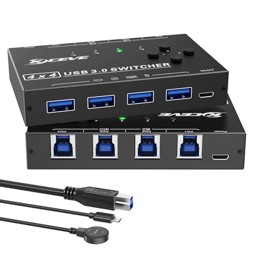 USB 3.0 Switch 4 PC, YOUTINGHDAV 4 in 4 out USB Switch 3.0, USB Switch Selector für 4 PC and Tastatur, Maus, Drucker, mit Wired Remote und 4 USB-B 3.0 Kabeln von YOUTINGHDAV