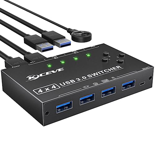 USB 3.0 Switch 4 PC, YOUTINGHDAV 4 in 4 out USB Switch 3.0, USB Switch Box für Tastatur, Maus, Drucker, Scanner, PC, mit Wired Remote und 4 USB 3.0 Kabeln von YOUTINGHDAV